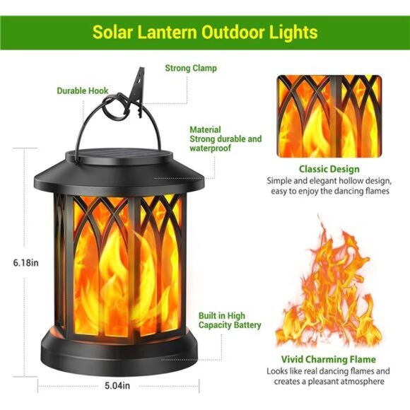 4 Pack Solar Lantern Outdoor Lights, Upgraded Flickering Flame Solar Lanterns - Picture 5 of 7